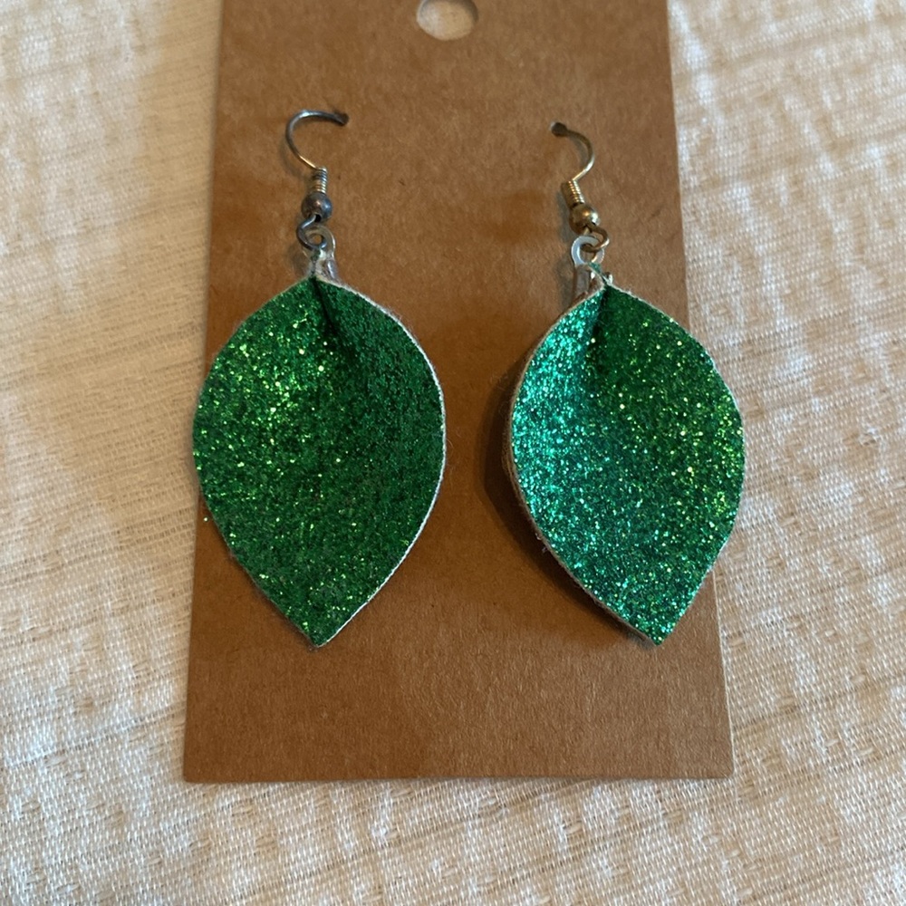 Green Glitter Lightweight Teardrop Earrings